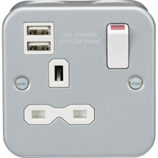 Knightsbridge Metal Clad 13A 1G Switched Socket with Dual USB Charger (2.4A) - MR9124
