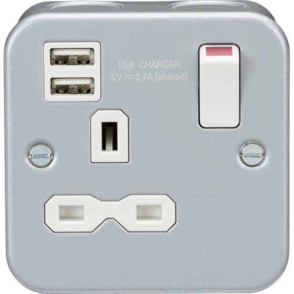 Knightsbridge Metal Clad 13A 1G Switched Socket with Dual USB Charger (2.4A) - MR9124, Image 1 of 1