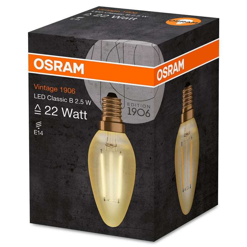Osram 2.5W Vintage Gold LED Candle Bulb E14/SES Very Warm White - 293212, Image 4 of 4
