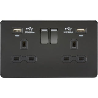 Knightsbridge 13A 2G Switched Socket, Dual USB (2.4A) with LED Charge Indicators - Matt Black - SFR9904NMBB