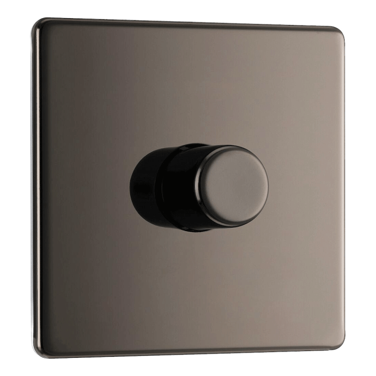 BG Screwless Flatplate Black Nickel Single Intelligent Led Dimmer Switch, 2-Way Push On/Off - FBN81, Image 1 of 3