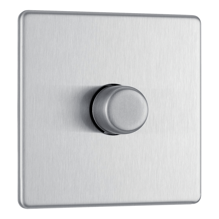 BG Screwless Flatplate Brushed Steel Single Intelligent Led Dimmer Switch, 2-Way Push On/Off - FBS81, Image 1 of 3