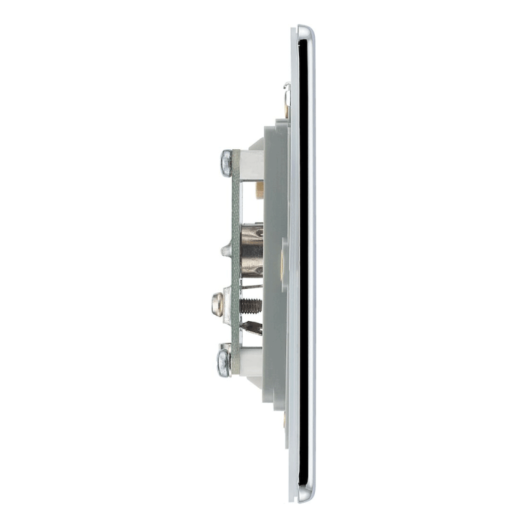 BG Nexus Flatplate Screwless Polished Chrome 2 Gang Double Co-Axial Socket for TV & FM Aerial Connection - FPC61, Image 2 of 3