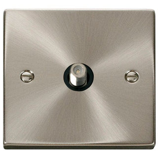 Click Scolmore Deco Satin Chrome 1 Gang Satellite Outlet With Black - VPSC156BK