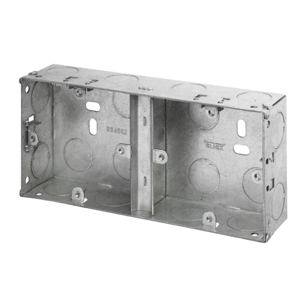 Click Scolmore Essentials 1+1 Dual 35MM K/O Galvanised Metal Back Box - WA099, Image 1 of 1