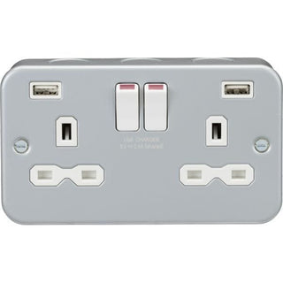 Knightsbridge Metal Clad 13A 2G Switched Socket with Dual USB Charger (2.4A) - MR9224