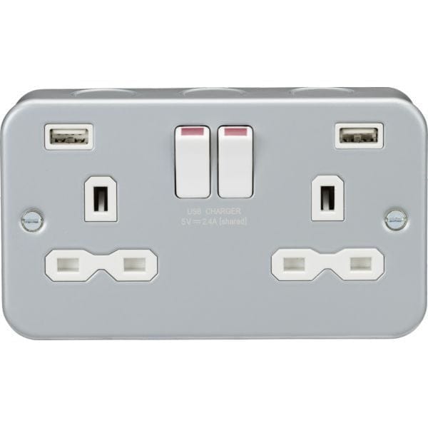 Knightsbridge Metal Clad 13A 2G Switched Socket with Dual USB Charger (2.4A) - MR9224, Image 1 of 1