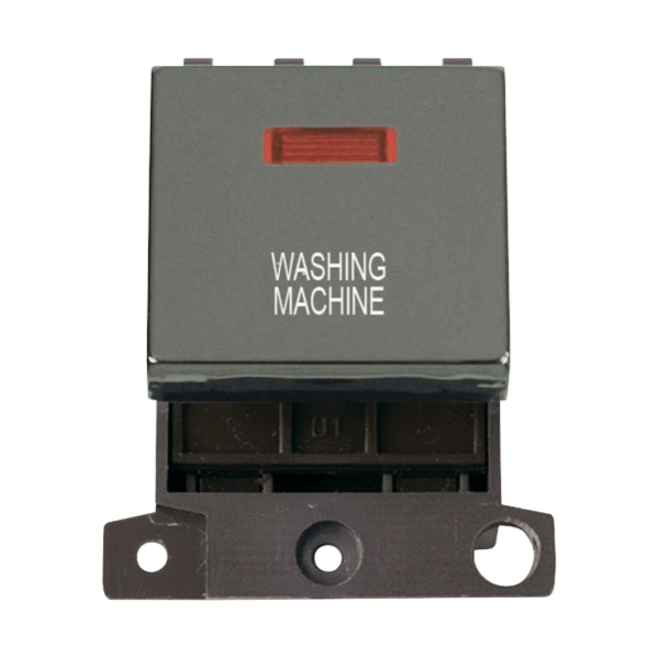 Click Scolmore MiniGrid 20A Double-Pole Ingot & Neon Washing Machine Switch Black Nickel - MD023BN-WM, Image 1 of 1