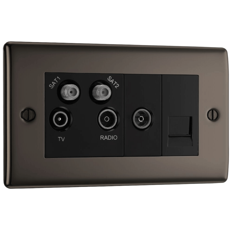 BG Nexus Metal Black Nickel Qua Tv/Fm/Sat X2+Ret, 1G Tel Scrd - NBN69, Image 1 of 1