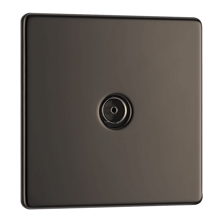 BG Screwless Flatplate Black Nickel Single Socket For Tv Or Fm Co-Axial Aerial Connection - FBN60, Image 1 of 2