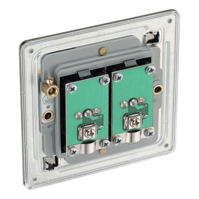 BG Nexus Flatplate Screwless Black Nickel 2 Gang Double Isolated Co-Axial Socket - FBN63, Image 3 of 3