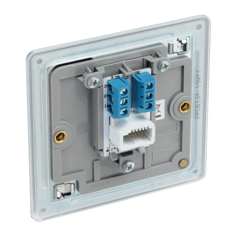 BG Screwless Flatplate Polished Chrome Single Slave Telephone Socket - FPCBTS1, Image 3 of 3