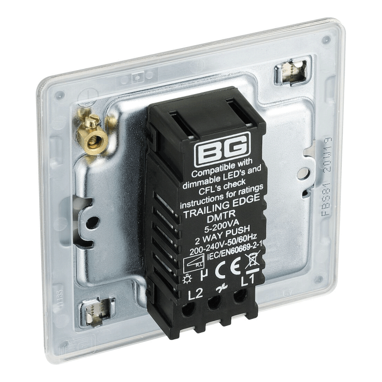 BG Screwless Flatplate Brushed Steel Single Intelligent Led Dimmer Switch, 2-Way Push On/Off - FBS81, Image 3 of 3