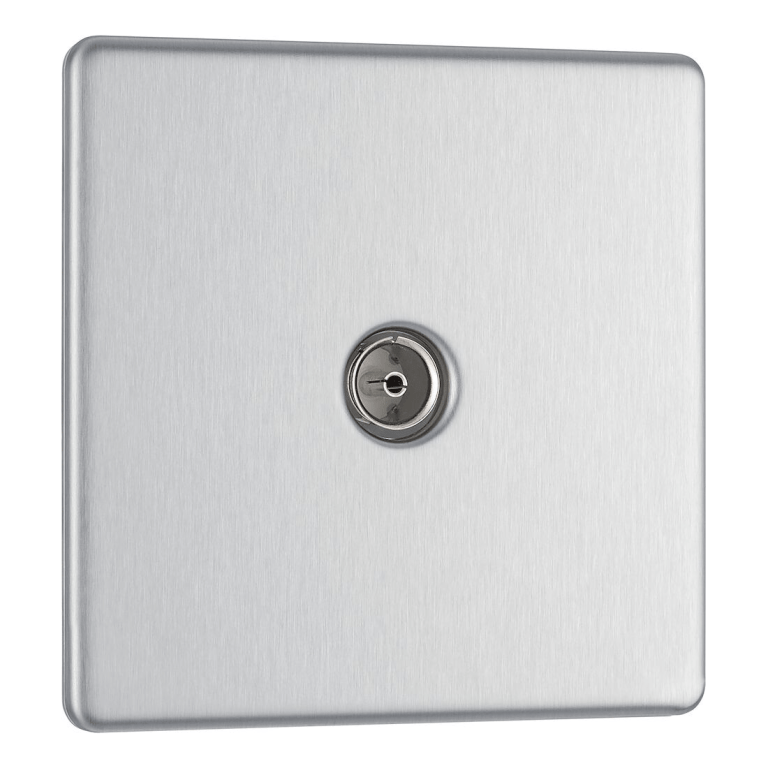 BG Screwless Flatplate Brushed Steel Single Socket For Tv Or Fm Co-Axial Aerial Connection - FBS60, Image 1 of 3