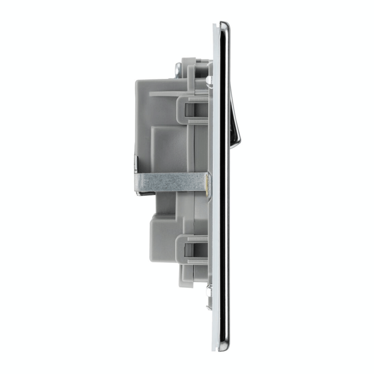 BG Screwless Flatplate Polished Chrome Double Switched 13A Power Socket - Grey Insert - FPC22G, Image 2 of 3
