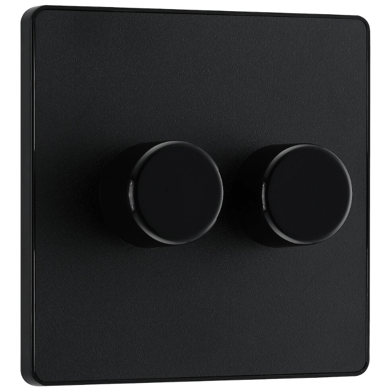 BG Evolve Matt Black Trailing Edge LED 200W Double Dimmer Switch 2Way