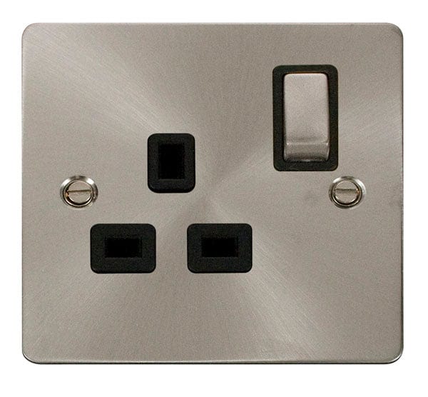 Click Scolmore Define Brushed Steel 1 Gang Double Pole Switch 13A With Black Ingot - FPBS535BK, Image 1 of 1