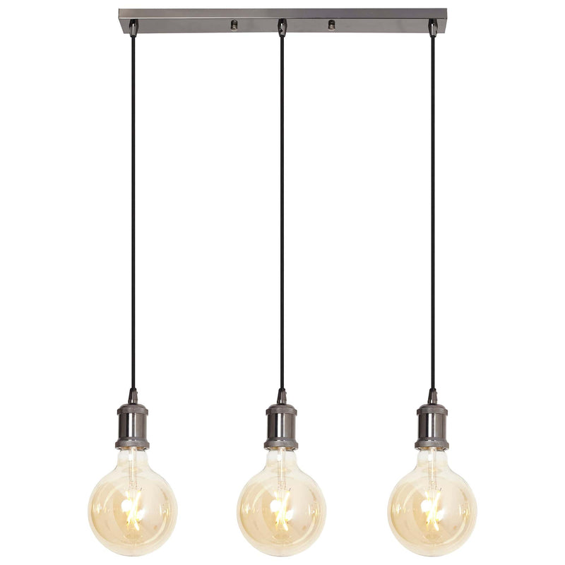 4Lite WiZ Connected SMART LED Decorative 3-way Bar Pendant in Blackened Silver complete with 3 x WiFi Smart LED Globe Lamps - 4L1-7017, Image 1 of 10