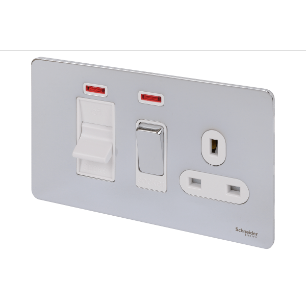 Schneider USFP 45A Cooker Switch With 13A Socket & Neon White Insert P ledbulbs.co.uk