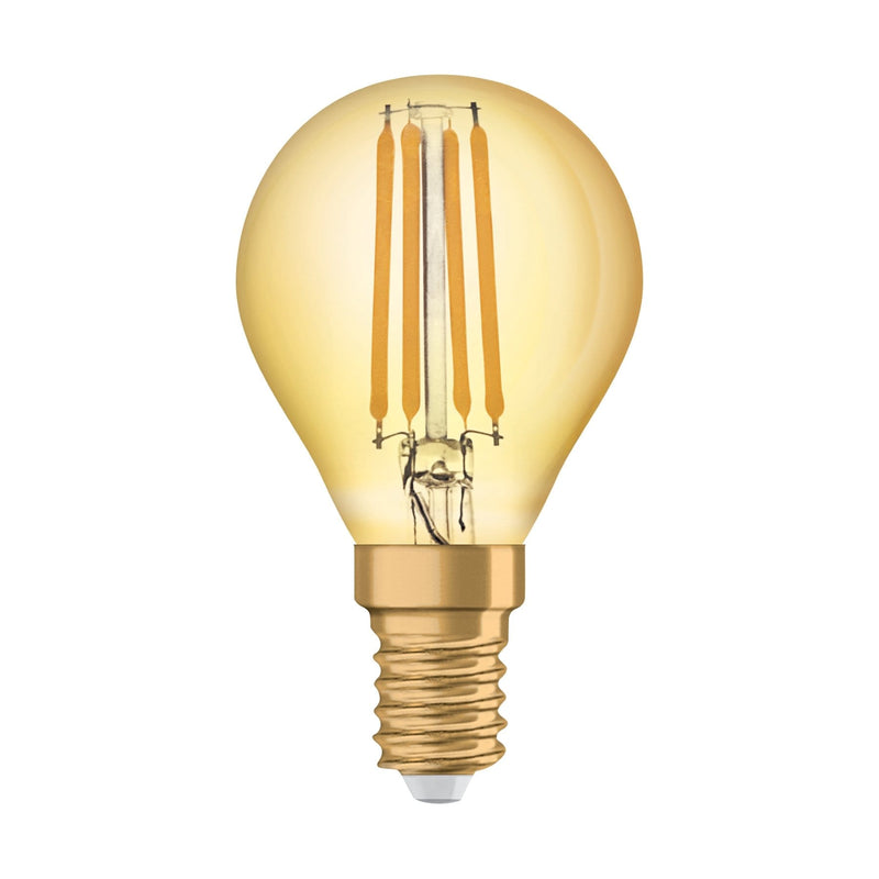 Osram 1.4W Vintage Gold LED Ball Bulb E14/SES Very Warm White - 119543, Image 1 of 4