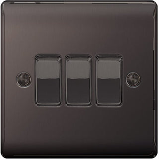 BG Nexus Metal Black Nickel Triple Switch, 10Ax 2 Way - NBN43