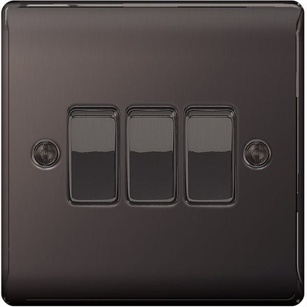 BG Nexus Metal Black Nickel Triple Switch, 10Ax 2 Way - NBN43, Image 1 of 1